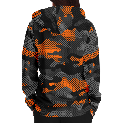 Zip-Up Hoodie | Orange & Black Pixel Camouflage