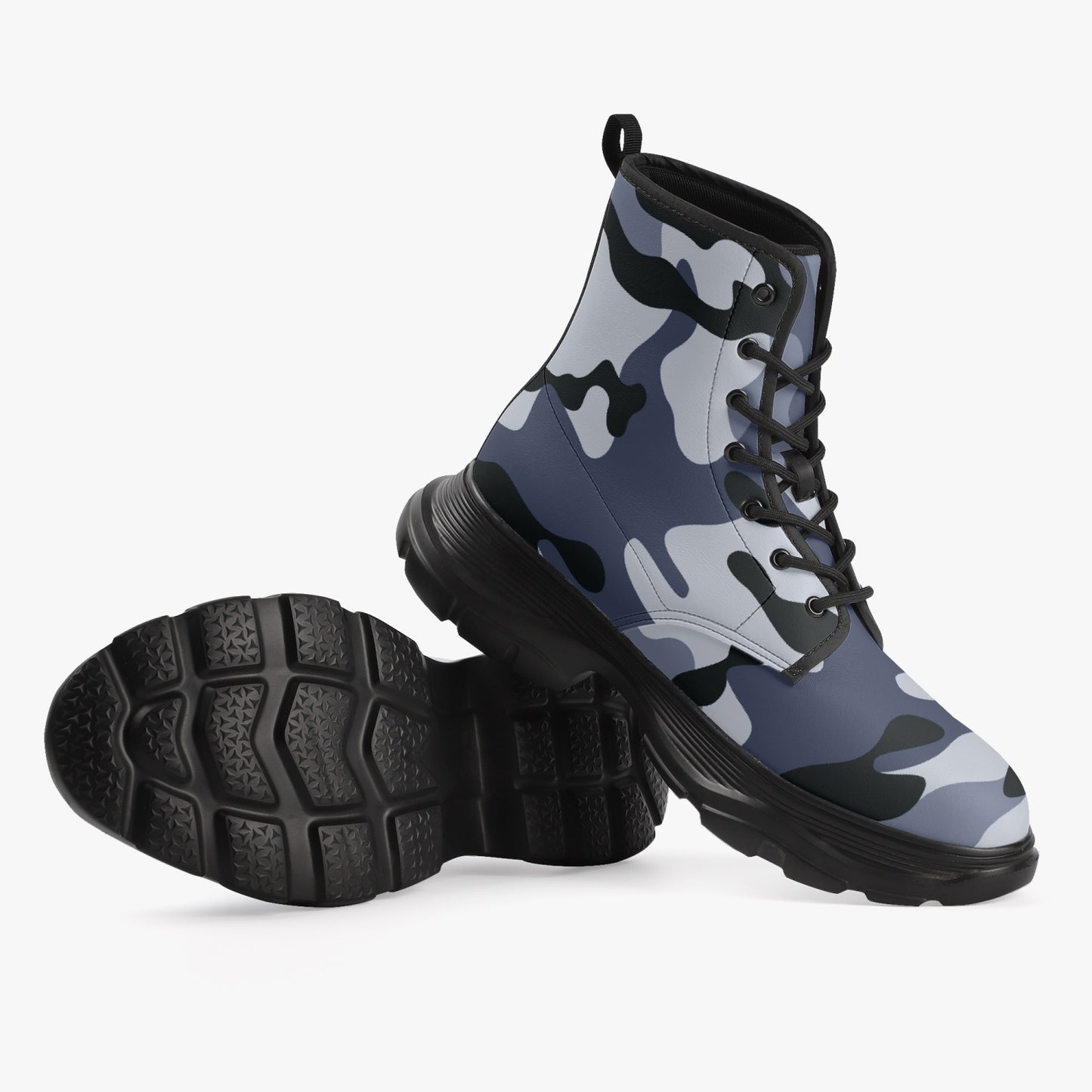 Chunky Boots | Leather in Light Blue Camouflage