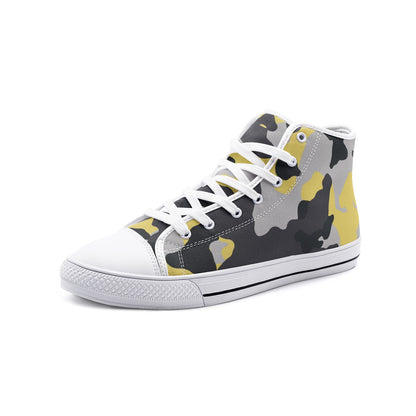 Camo Shoes | HIgh Top Canvas | Yellow, Black, and Silver