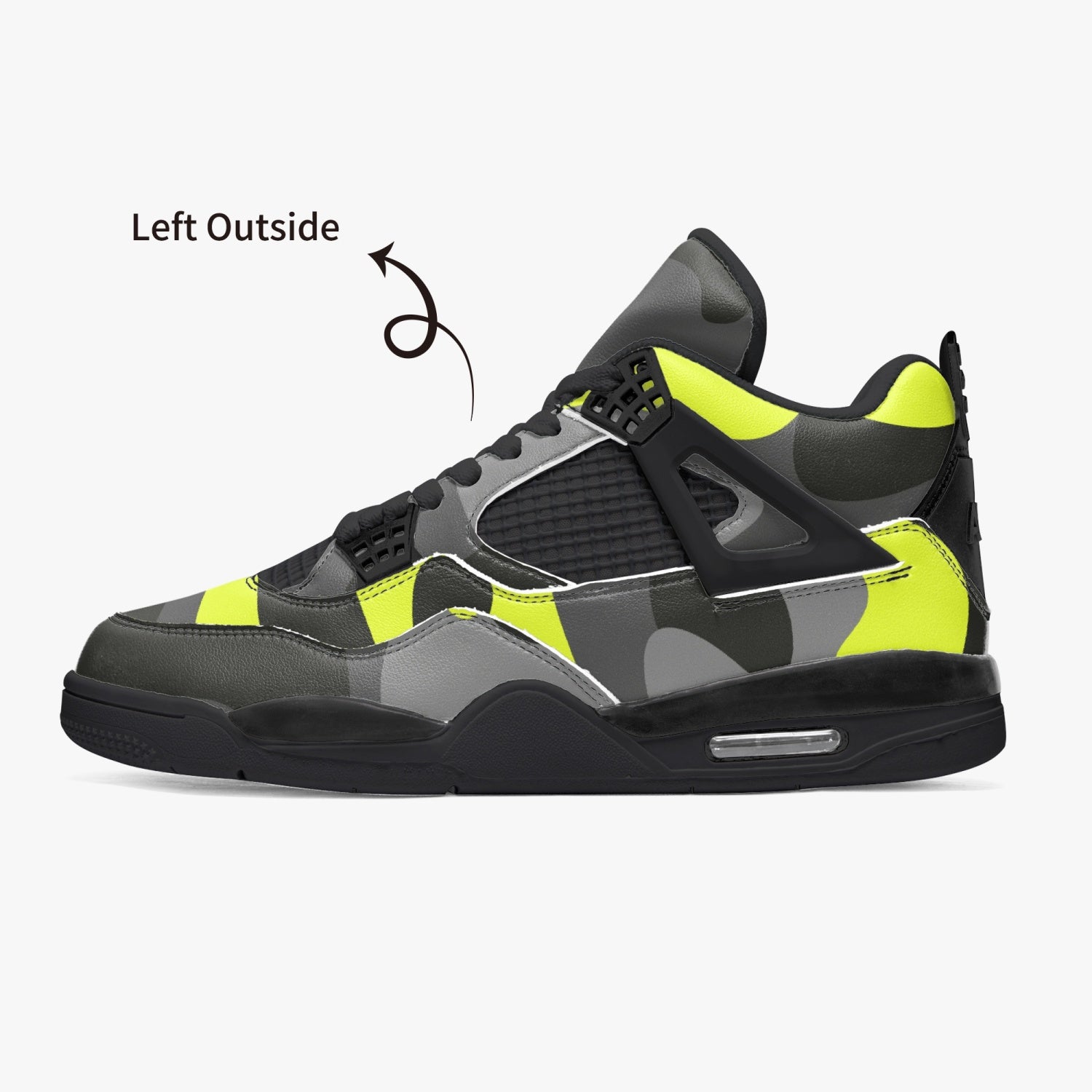 Camo Jordans AJ4 | Yellow, Black and Gray Camouflage