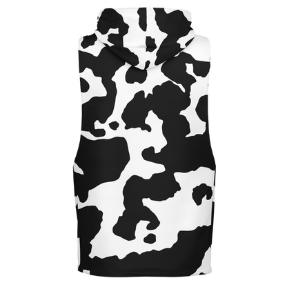 Sleeveless Hoodie | Black & White Cow Camouflage