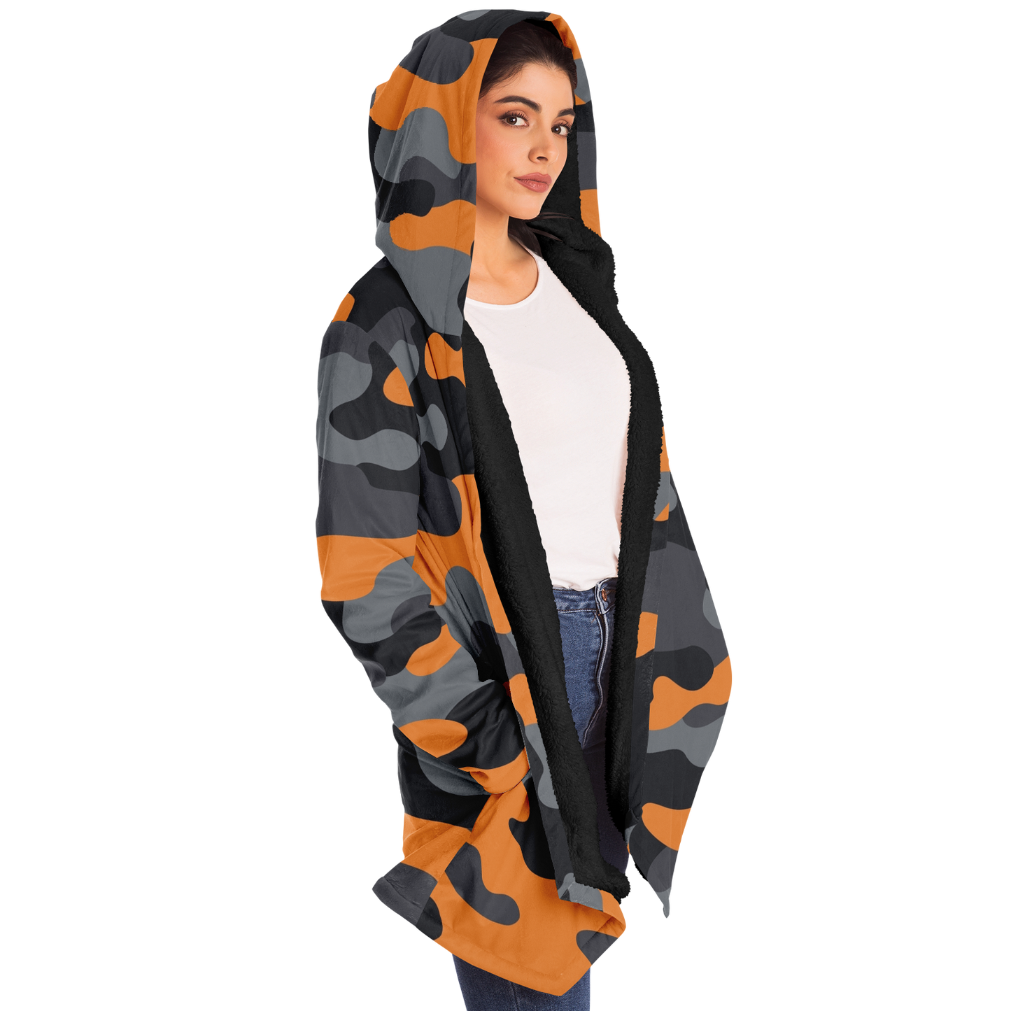 Camo Cloak | Orange, Black, & Gray Camouflage | Microfleece