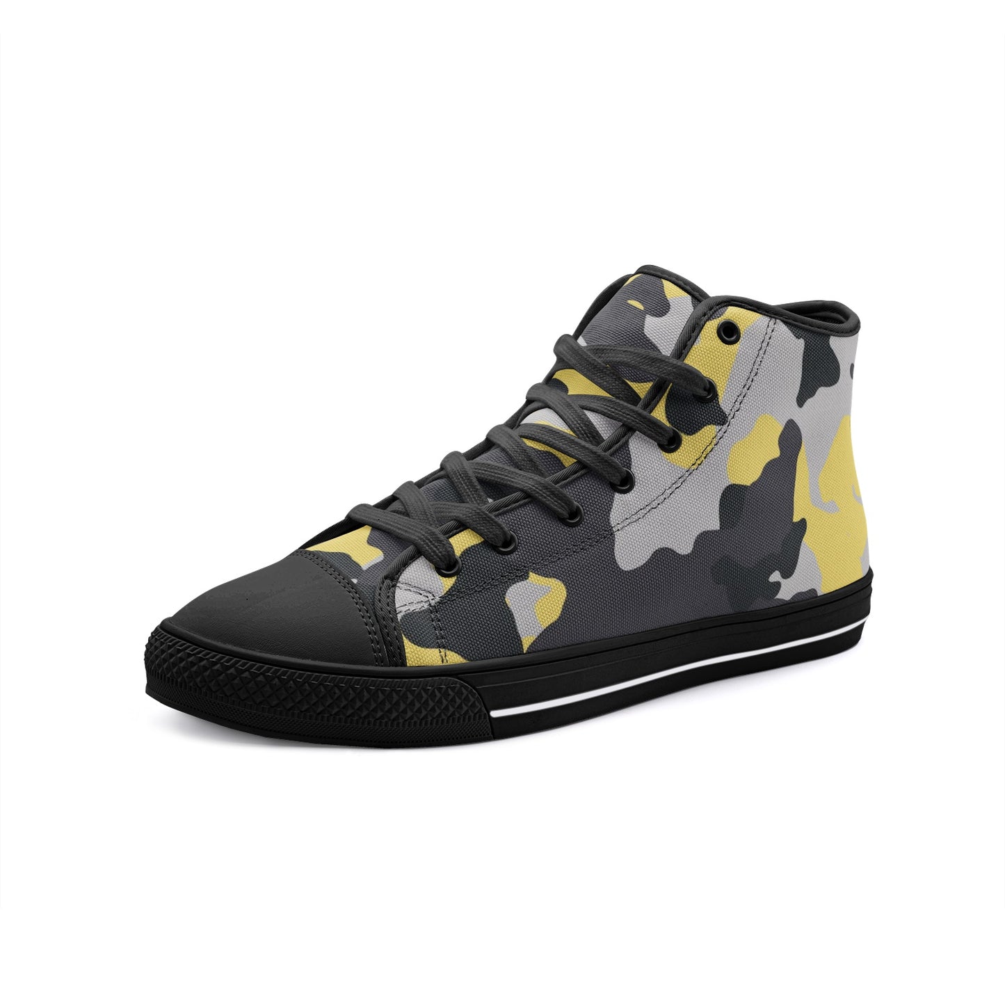 Camo Shoes | HIgh Top Canvas | Yellow, Black, and Silver