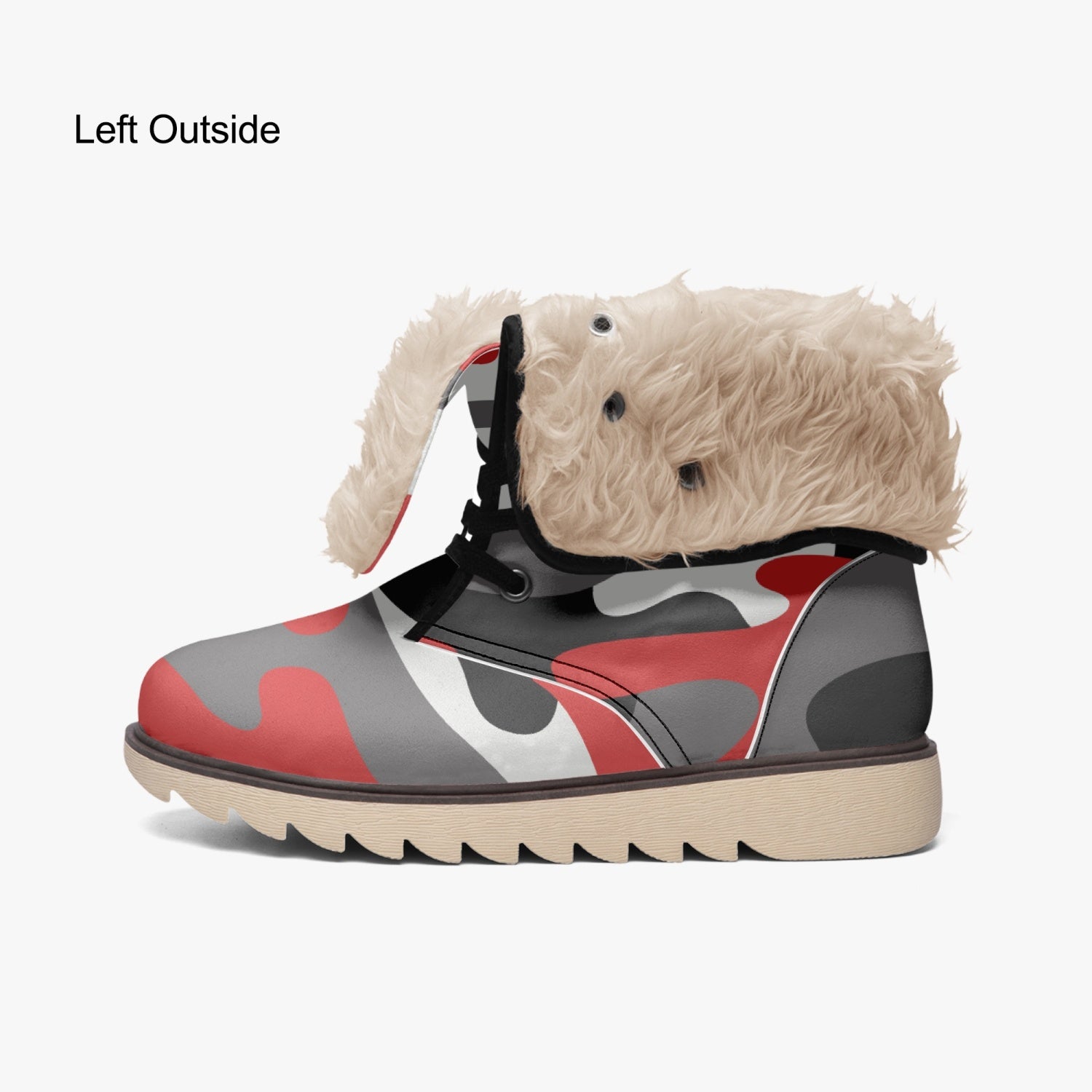 Camo Boots | Red, Black, & White Cotton-Pad Fur Lining