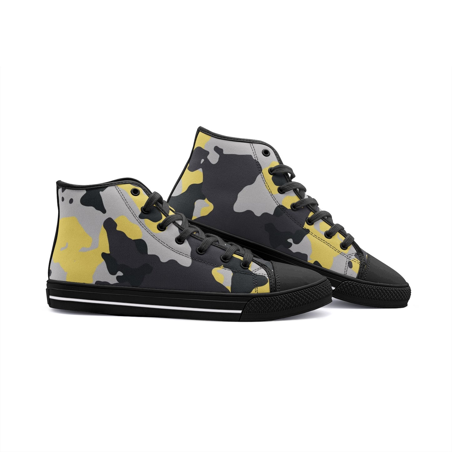 Camo Shoes | HIgh Top Canvas | Yellow, Black, and Silver