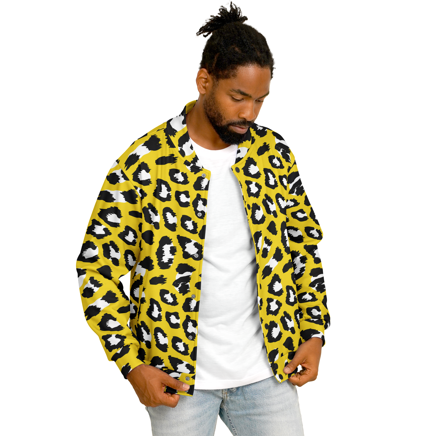 Baseball Jacket in Yellow & Black Leopard Pattern