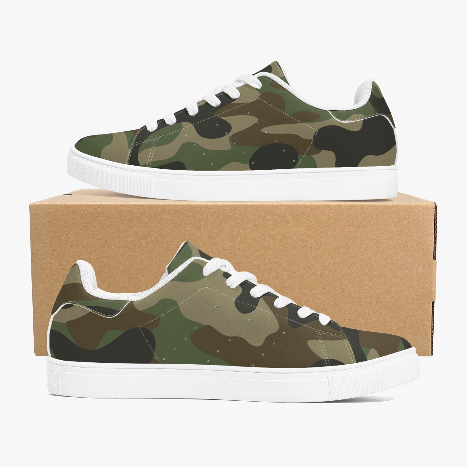 Camo Sneakers | Classic Low-Top Leather | Military Brown