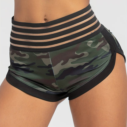 Camo Lace Stripes Sports Shorts: Butt Lifting, Yoga Shorts with Pocket