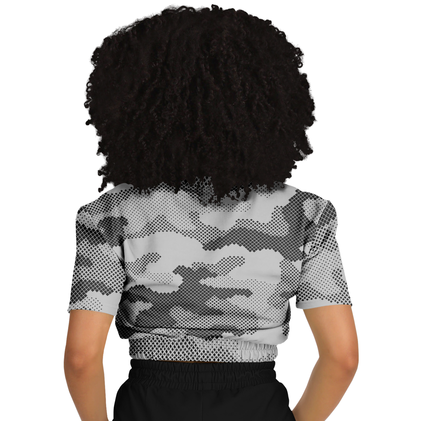 Camo Crop Top Sweatshirt | Black & White Digital Dotted