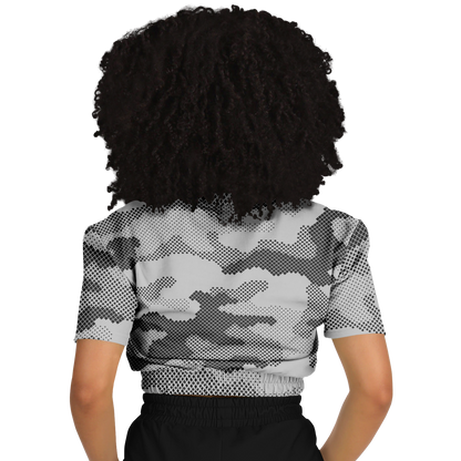 Camo Crop Top Sweatshirt | Black & White Digital Dotted