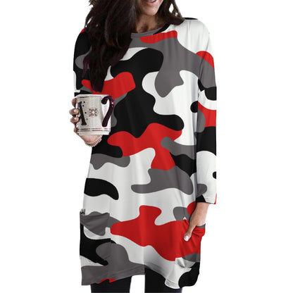 Camo Shirt | Loose Fit Long Sleeves | Red, Black, & White