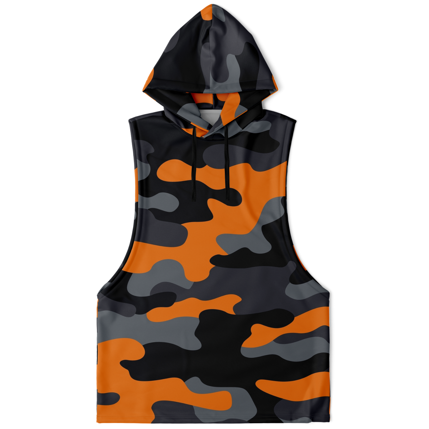 Sleeveless Hoodie | Orange, Gray & Black Camouflage