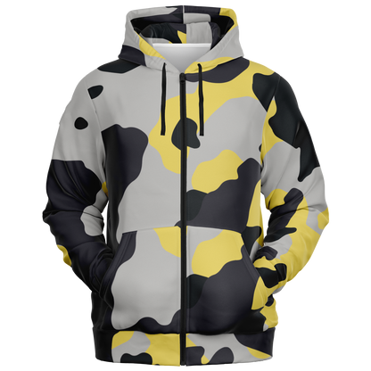 Zip-Up Hoodie | Yellow, Black & Silver Camouflage