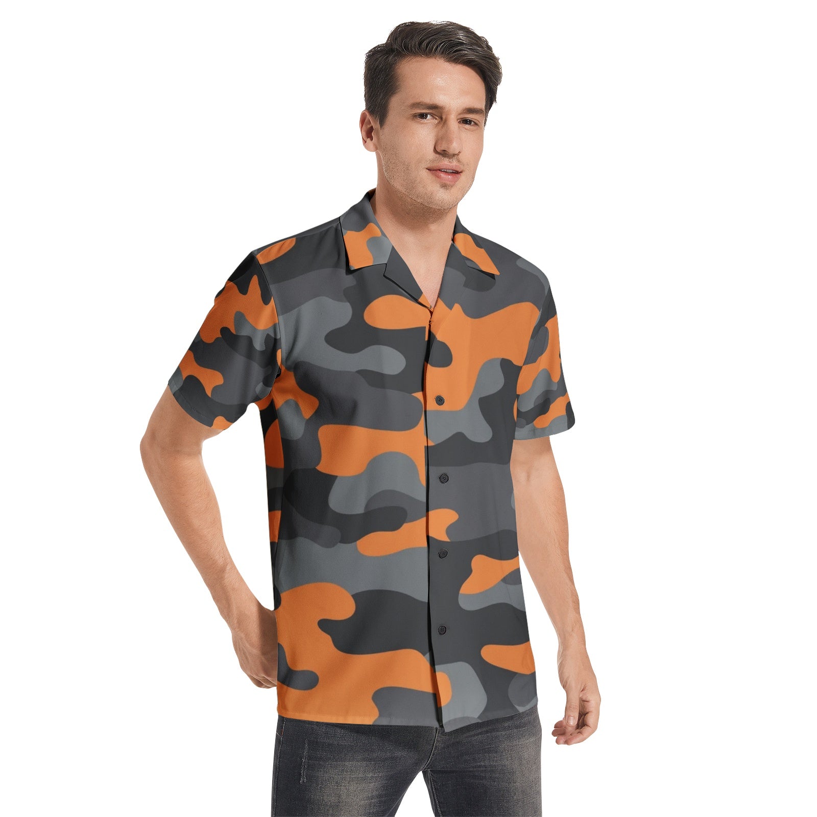 Cotton Camo Shirt For Men | Orange, Black & Gray Short-Sleeve