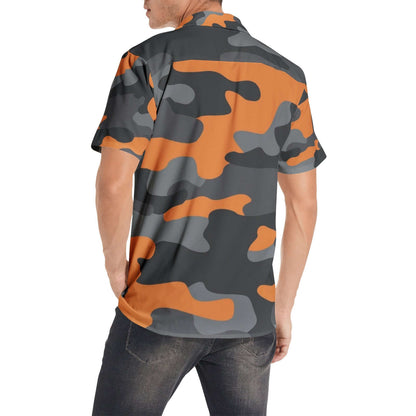 Cotton Camo Shirt For Men | Orange, Black & Gray Short-Sleeve