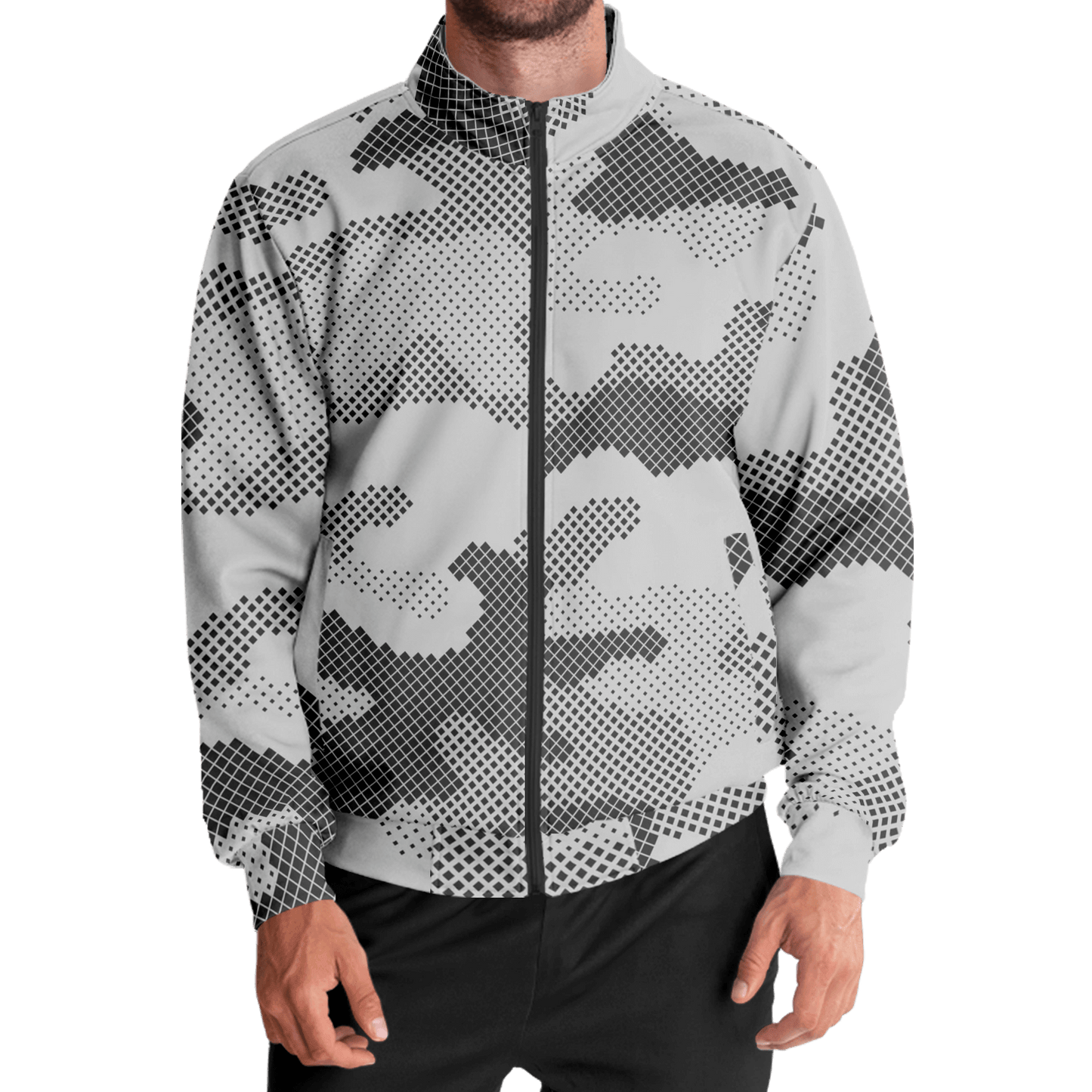 Camo Track Jacket | Black & White Digital Camouflage