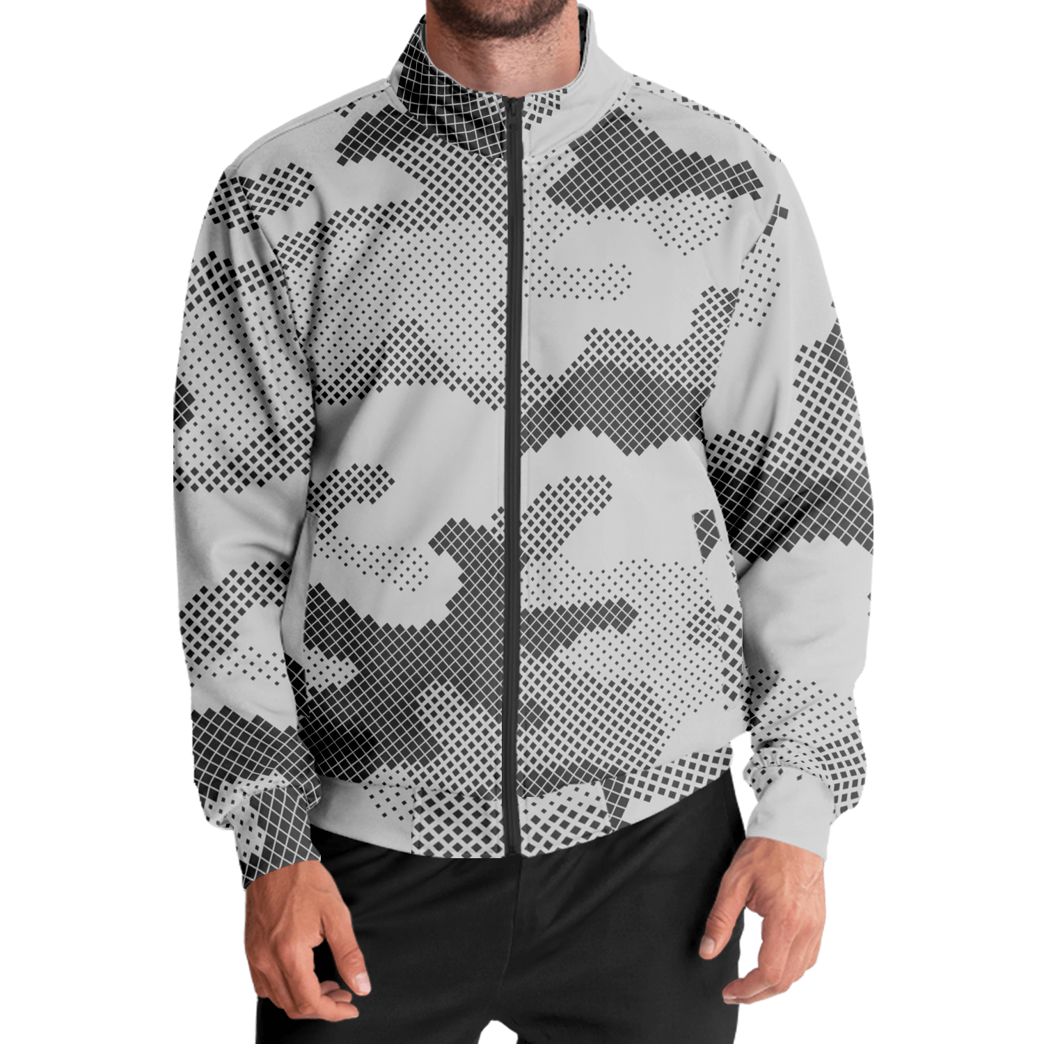 Camo Track Jacket | Black & White Digital Camouflage