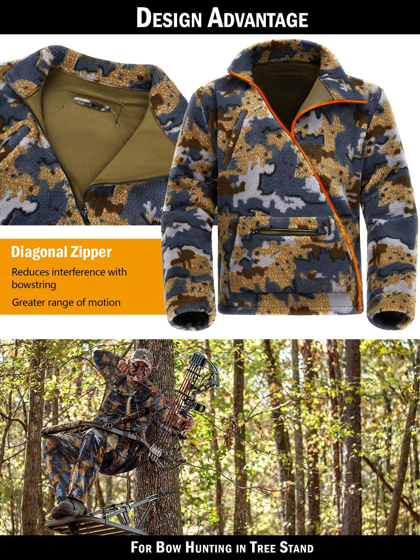 Men's Bow Hunting Suit | Camo Jacket with Zipper & Harness Port