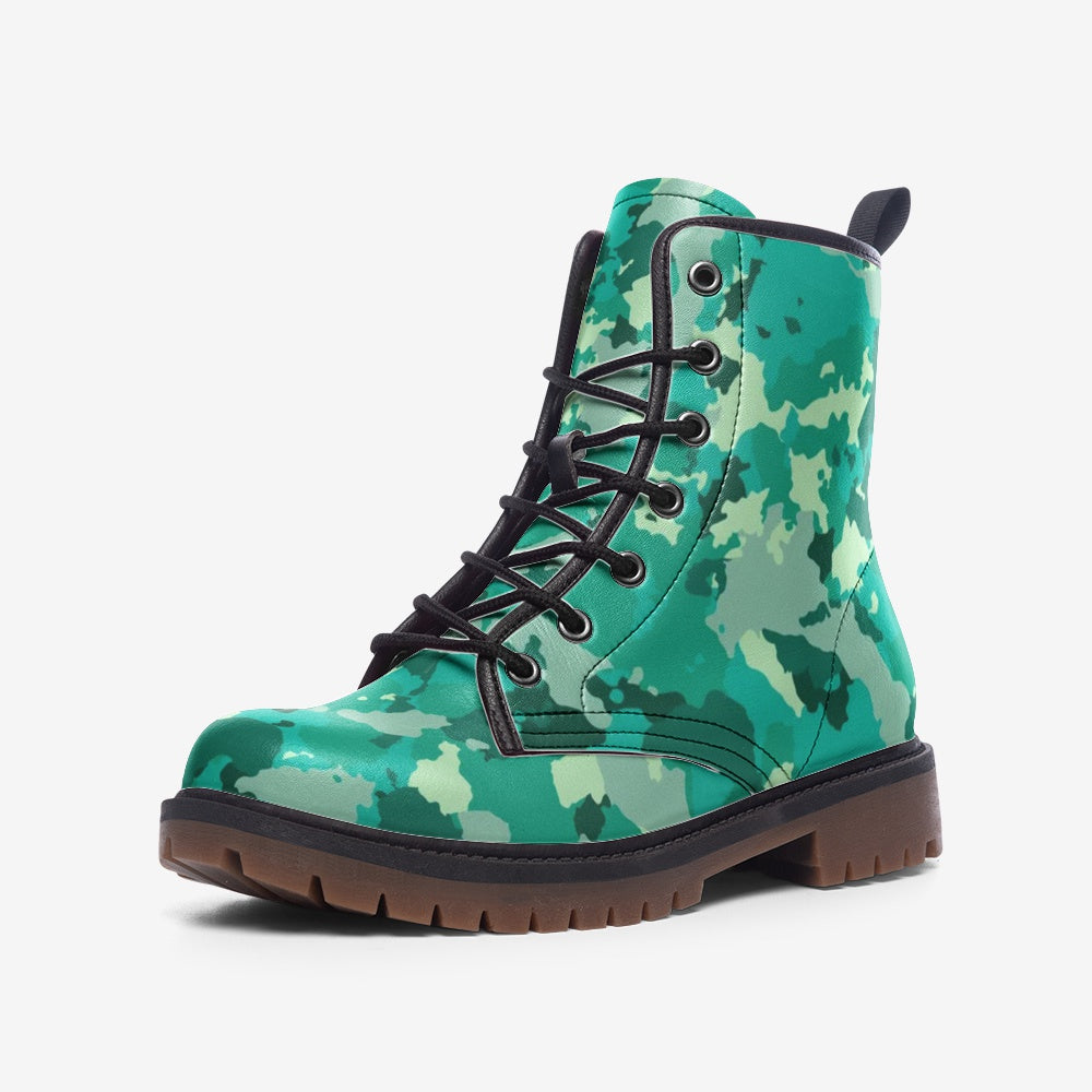 Cyan Green Camo Boots | Lightweight Leather