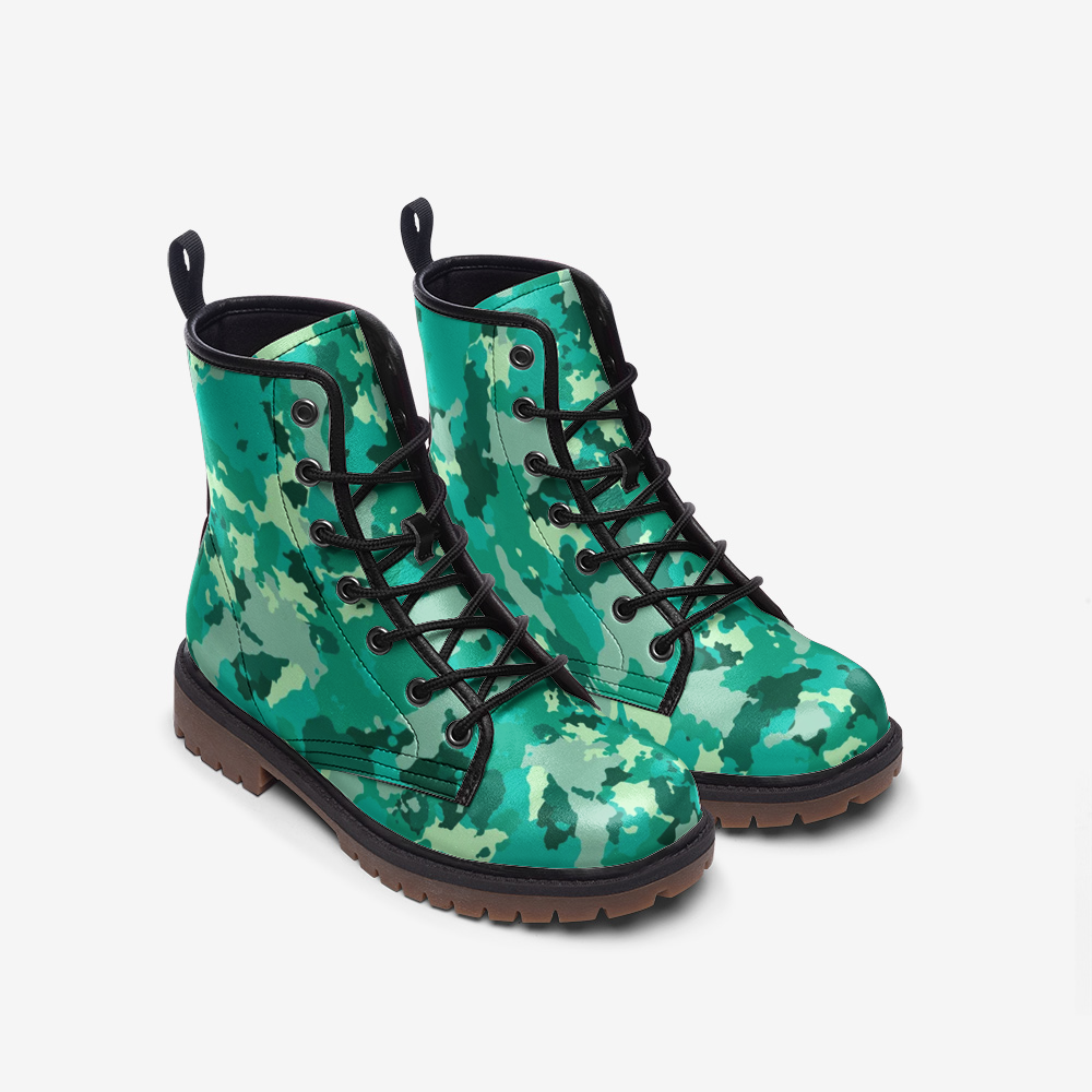 Cyan Green Camo Boots | Lightweight Leather