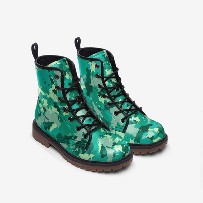 Cyan Green Camo Boots | Lightweight Leather