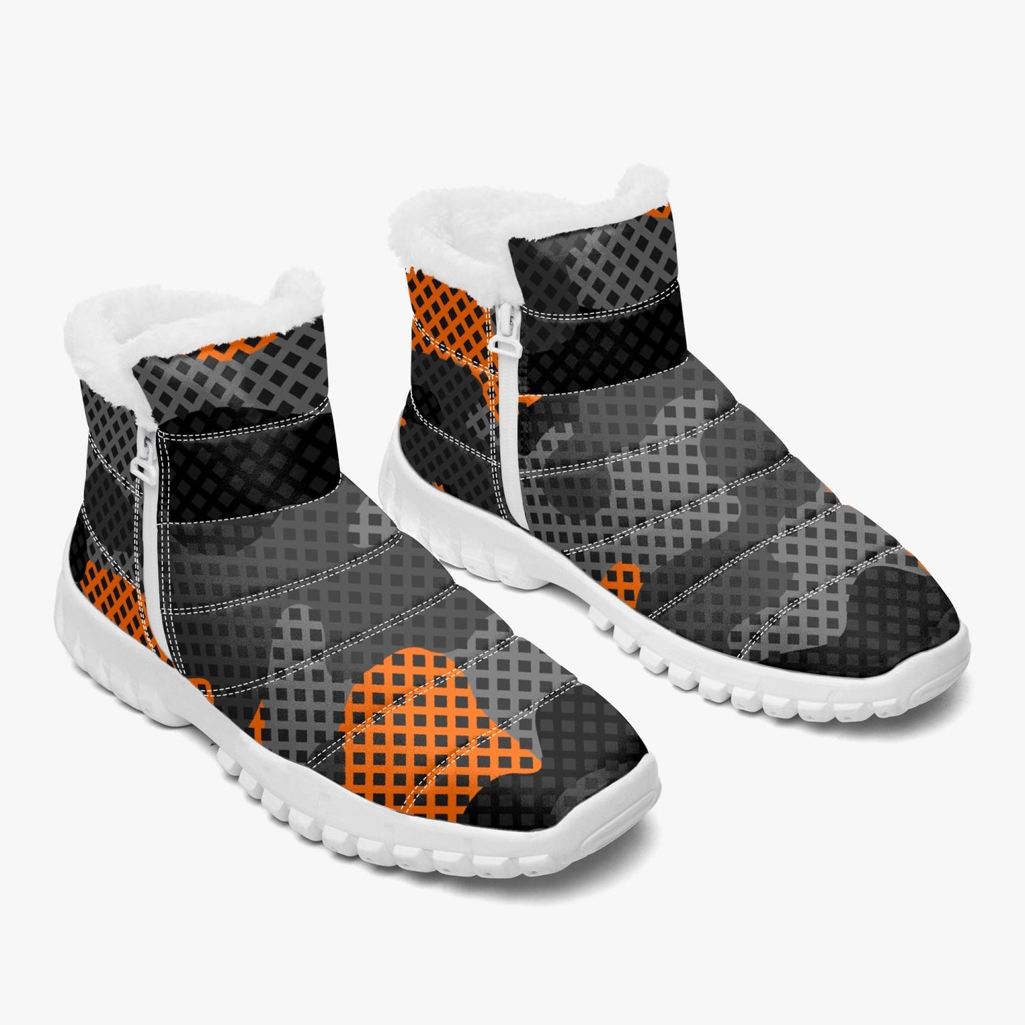 Camo Boots | Cotton-pad Fur Zipper Up | Orange and Black Pixel