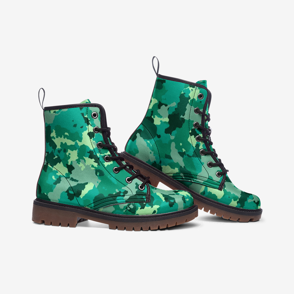 Cyan Green Camo Boots | Lightweight Leather