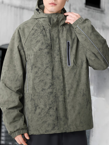 Men's Camo Hooded Jacket with Zip-Up Front, Elastic Cuffs