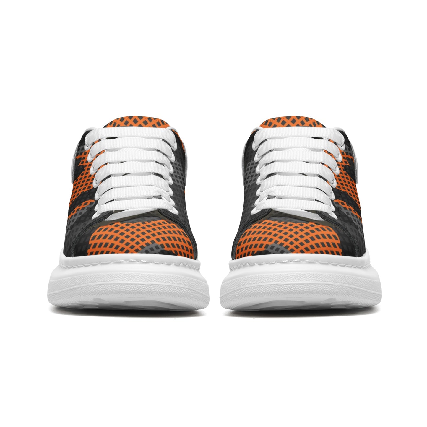 Oversized McQueen Sneakers | Black & Orange Pixel Camouflage