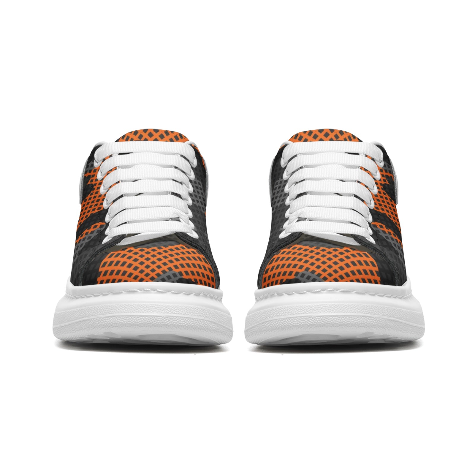 Oversized McQueen Sneakers | Black & Orange Pixel Camouflage