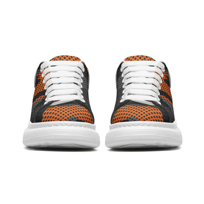 Oversized McQueen Sneakers | Black & Orange Pixel Camouflage