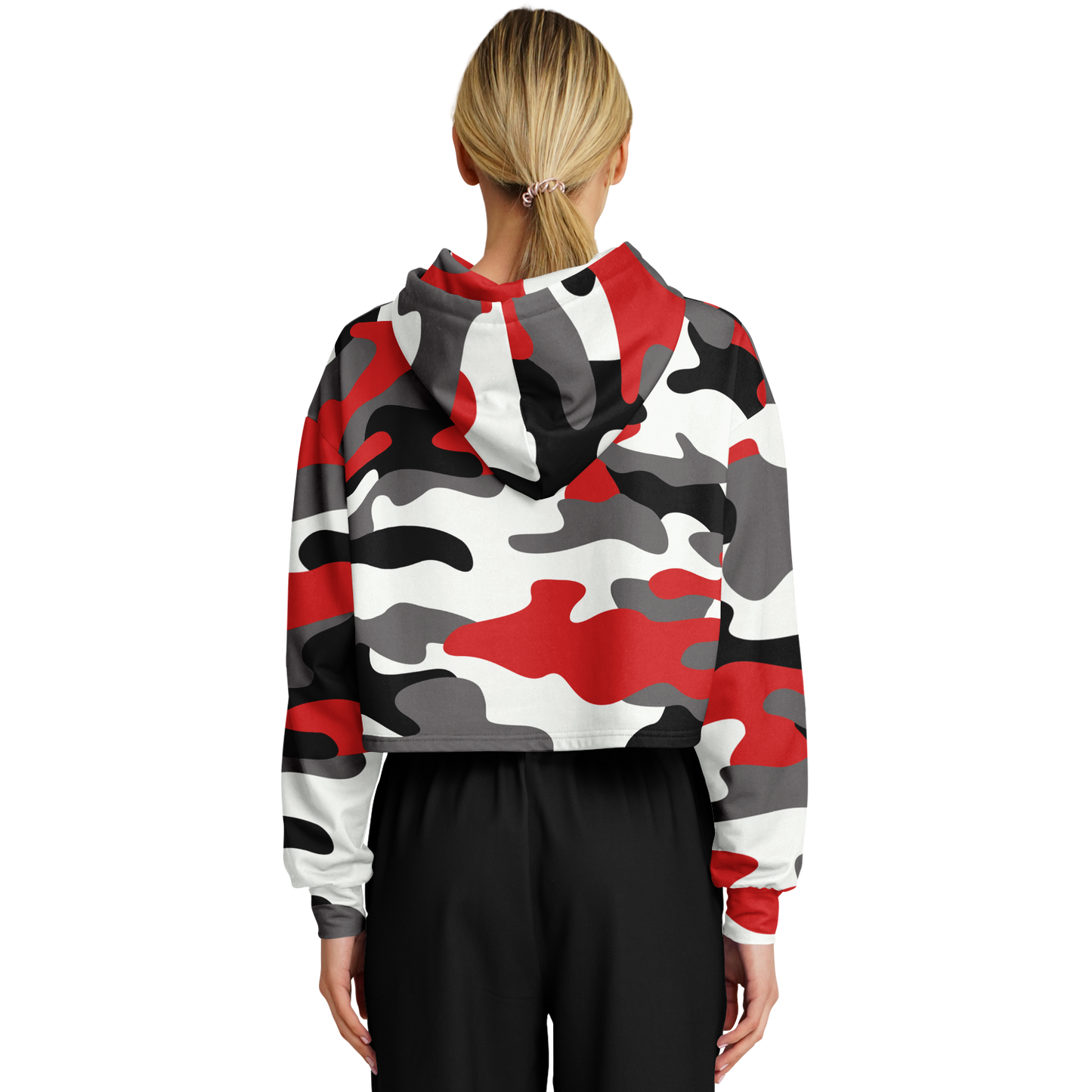 Cropped Hoodie For Women | Red, Black & White Camouflage