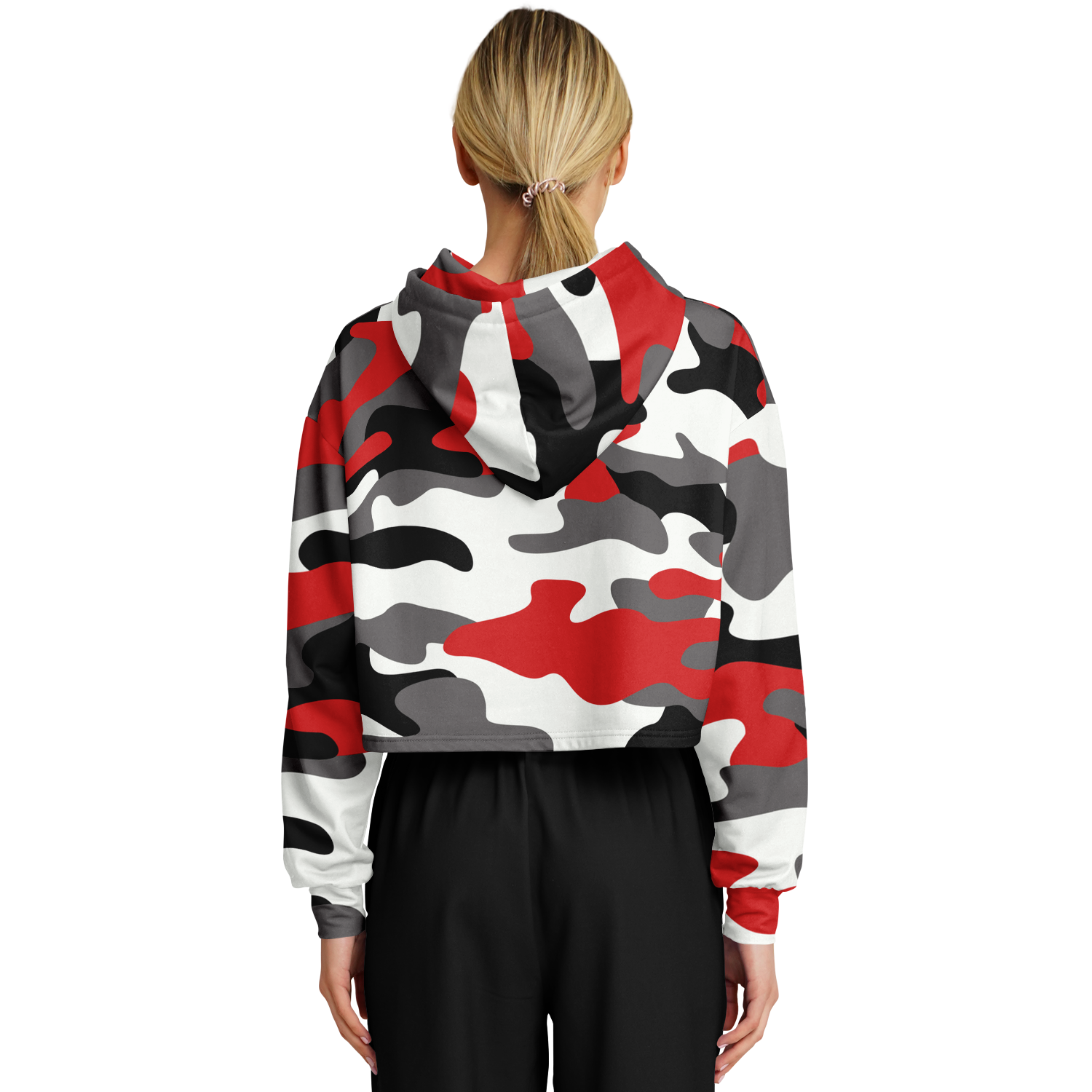 Cropped Hoodie For Women | Red, Black & White Camouflage