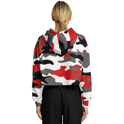 Cropped Hoodie For Women | Red, Black & White Camouflage