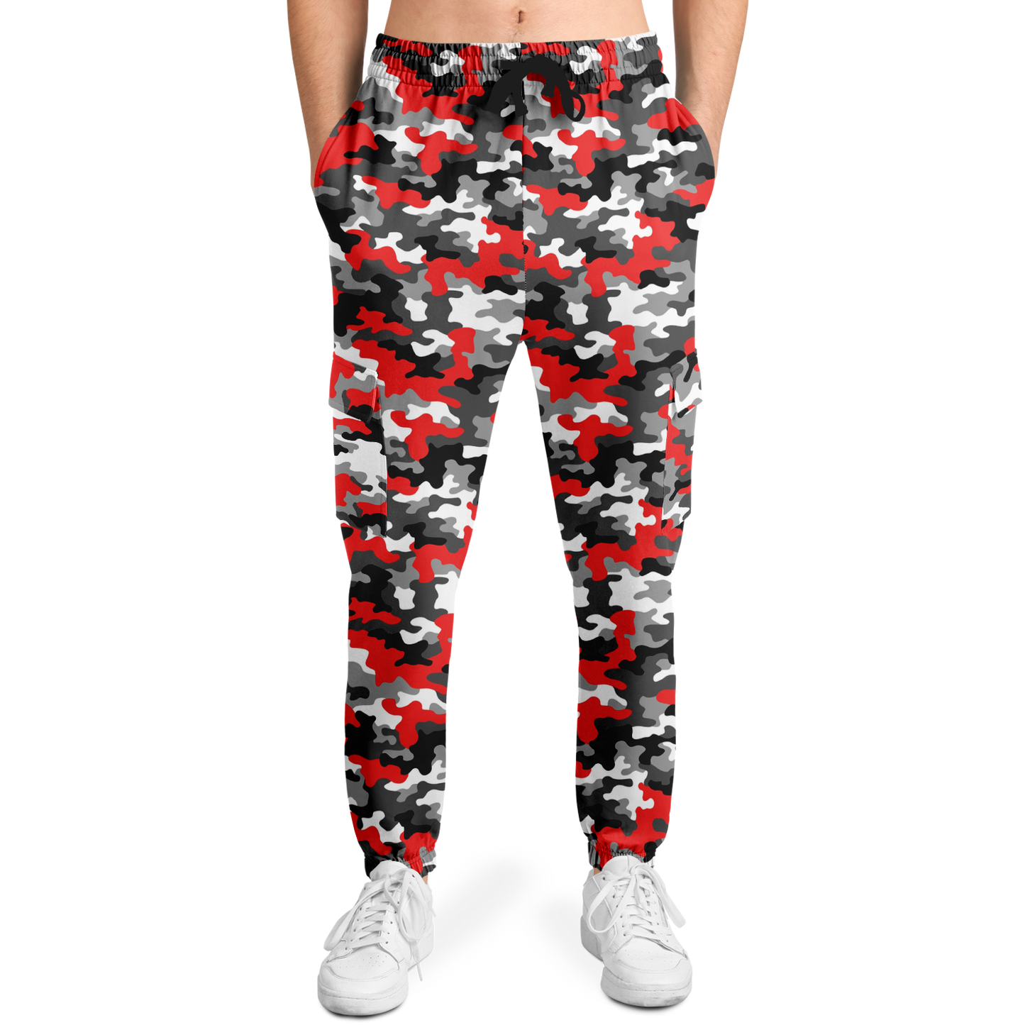 Red Camo Cargo Pants | Mixed Gray, Black, and White | Unisex