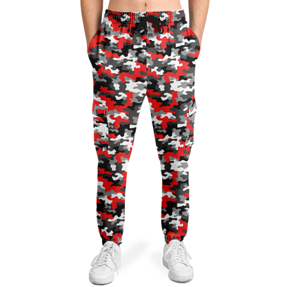 Red Camo Cargo Pants | Mixed Gray, Black, and White | Unisex