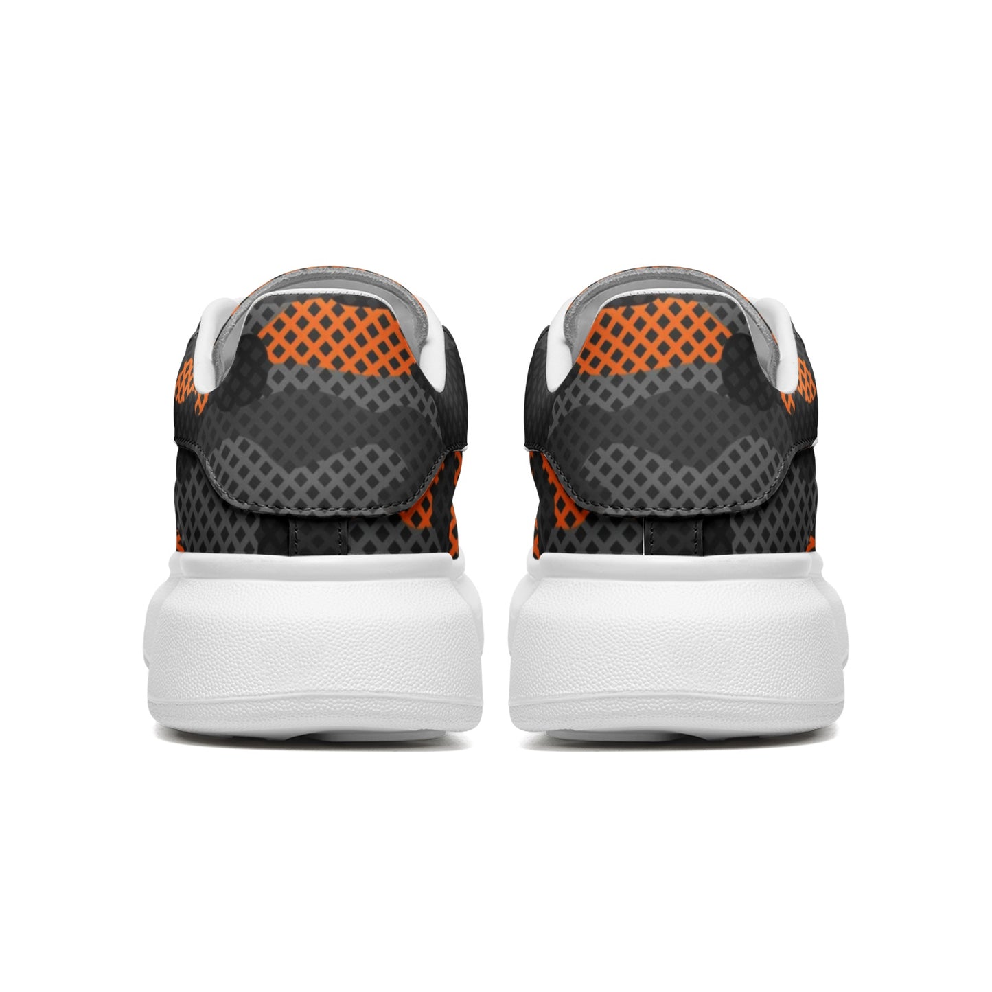 Oversized McQueen Sneakers | Black & Orange Pixel Camouflage