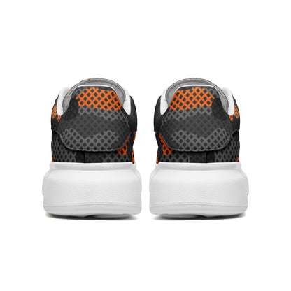 Oversized McQueen Sneakers | Black & Orange Pixel Camouflage