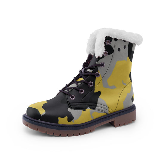 Snow Camo Boots | Yellow, Black, and Silver Camouflage