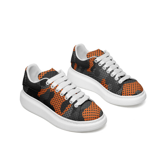 Oversized McQueen Sneakers | Black & Orange Pixel Camouflage