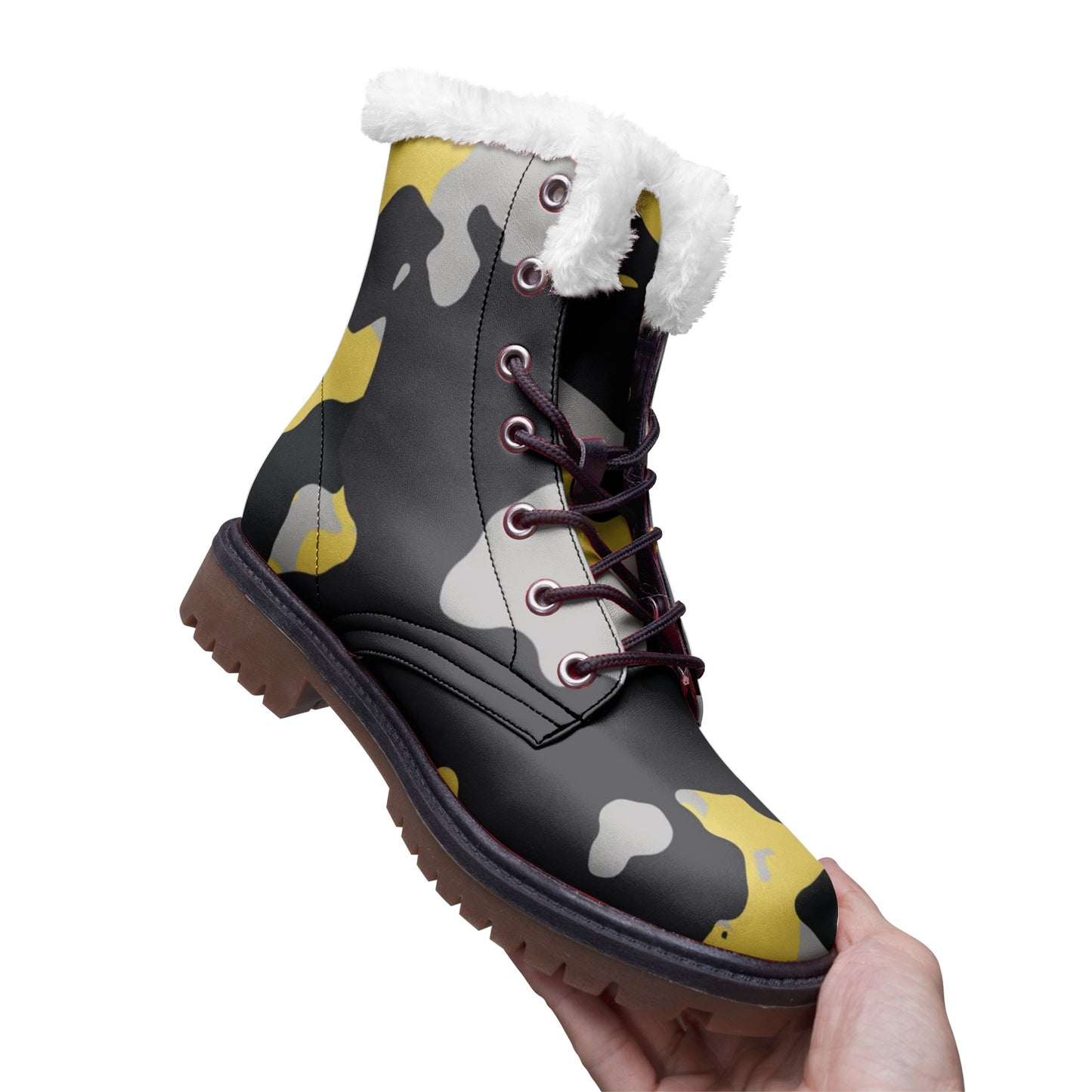 Snow Camo Boots | Yellow, Black, and Silver Camouflage