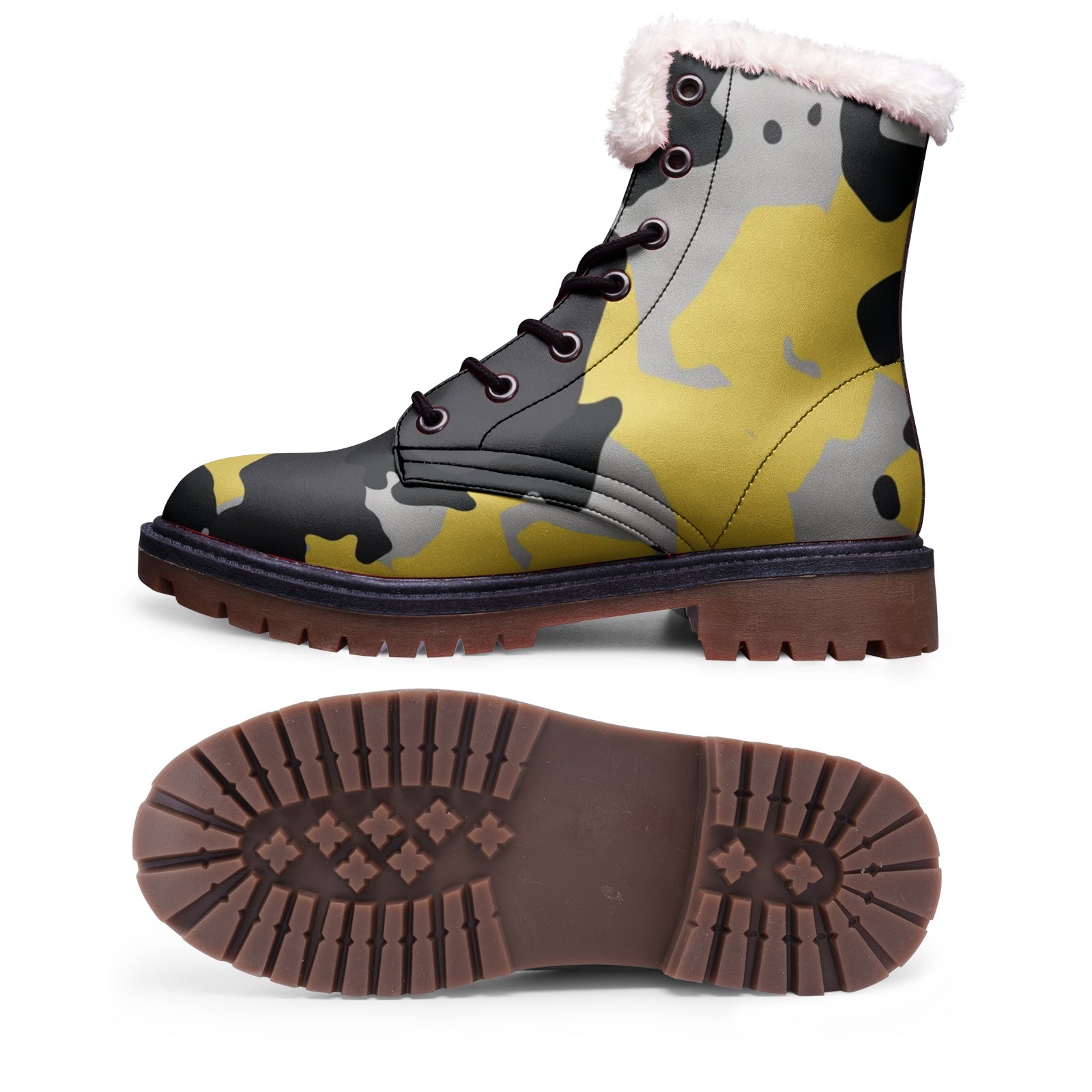 Snow Camo Boots | Yellow, Black, and Silver Camouflage