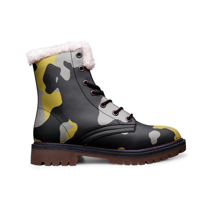 Snow Camo Boots | Yellow, Black, and Silver Camouflage