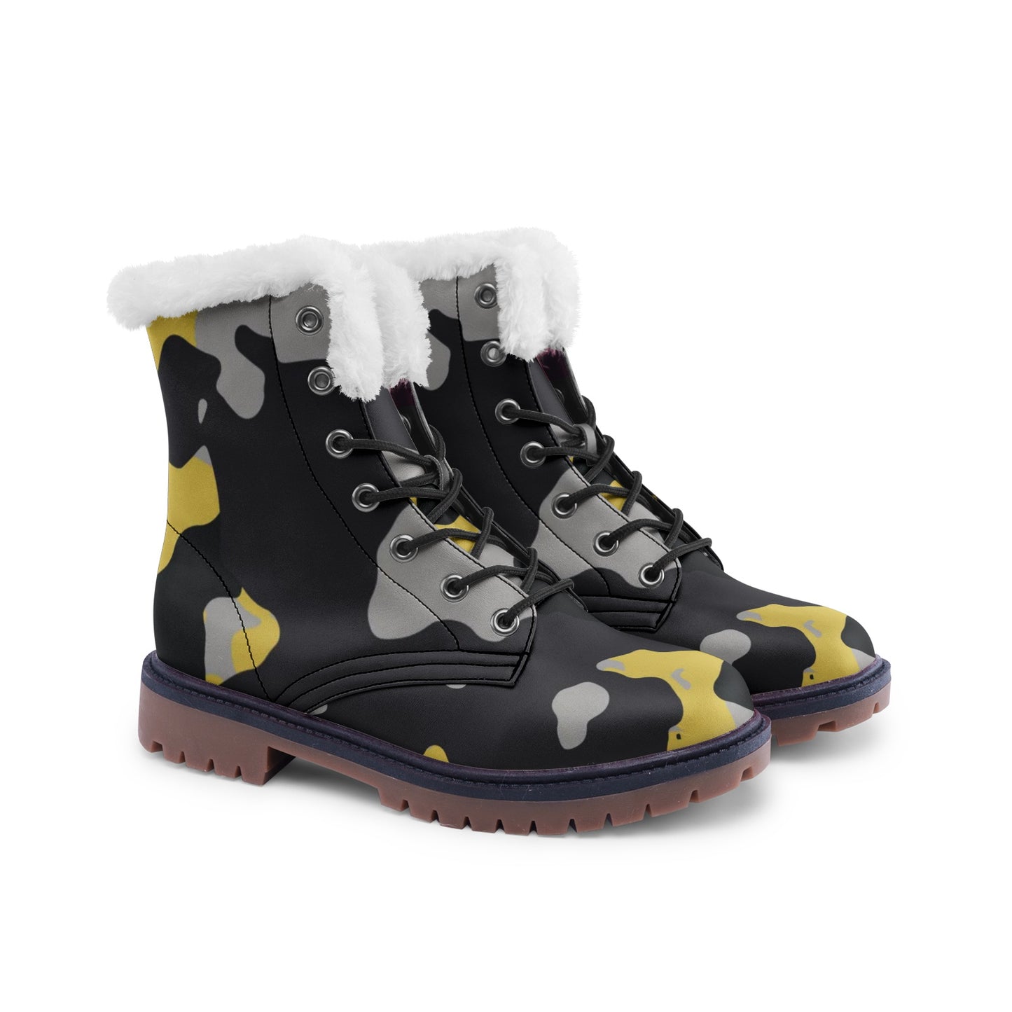 Snow Camo Boots | Yellow, Black, and Silver Camouflage