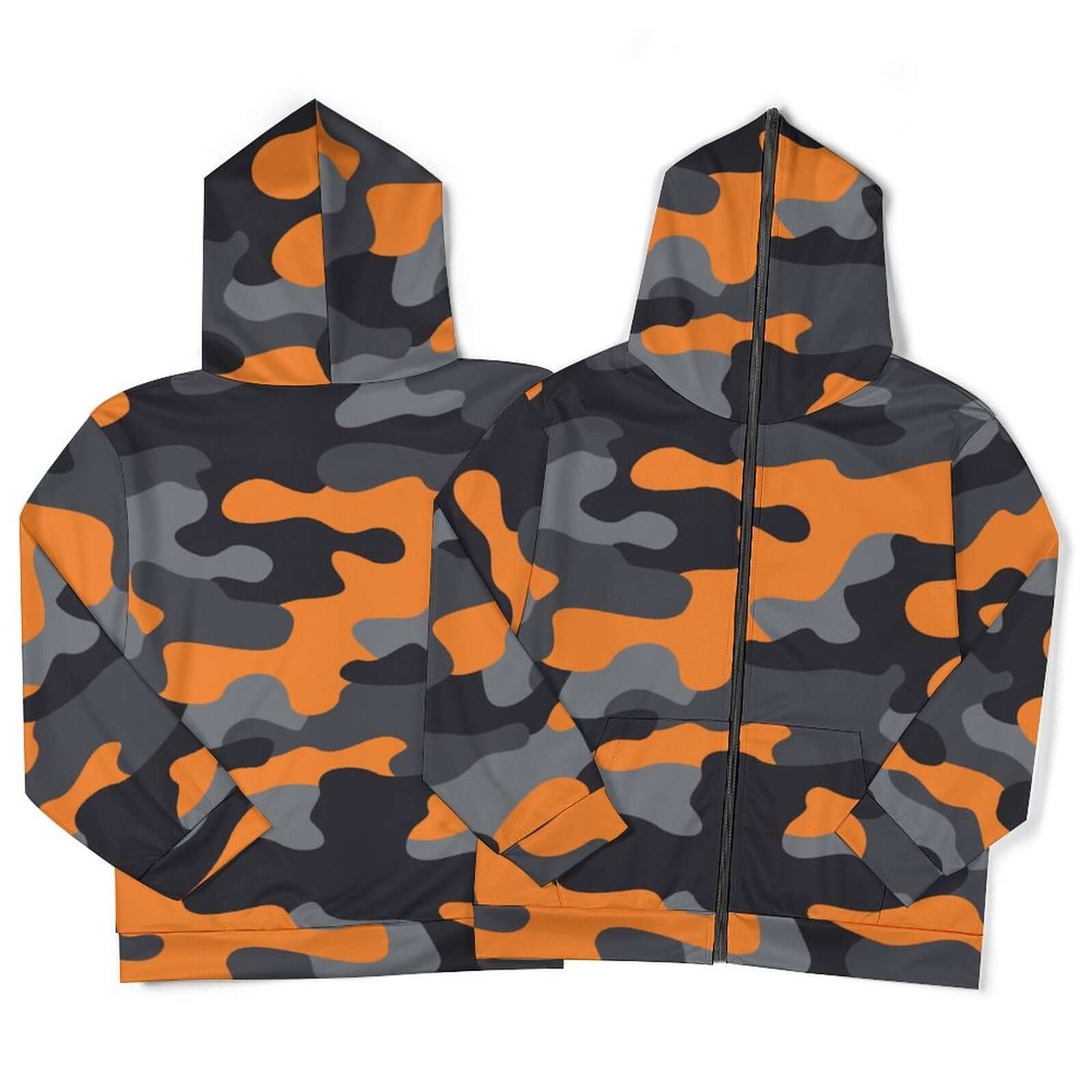 Zip up Camo Hoodie | Orange, Gray & Black Camouflage