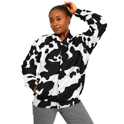 Baseball Jacket in Black & White Cow Print | Unisex