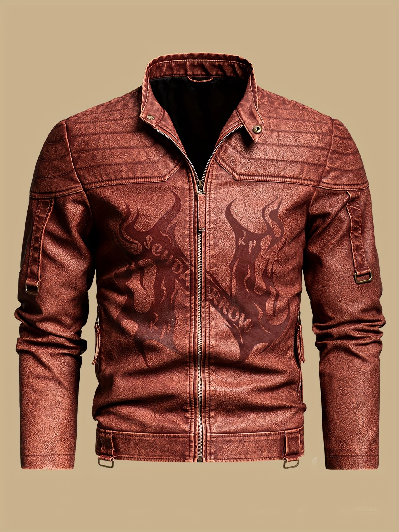 Men's Vintage Faux Leather Motorcycle Jacket | Short Sleeve