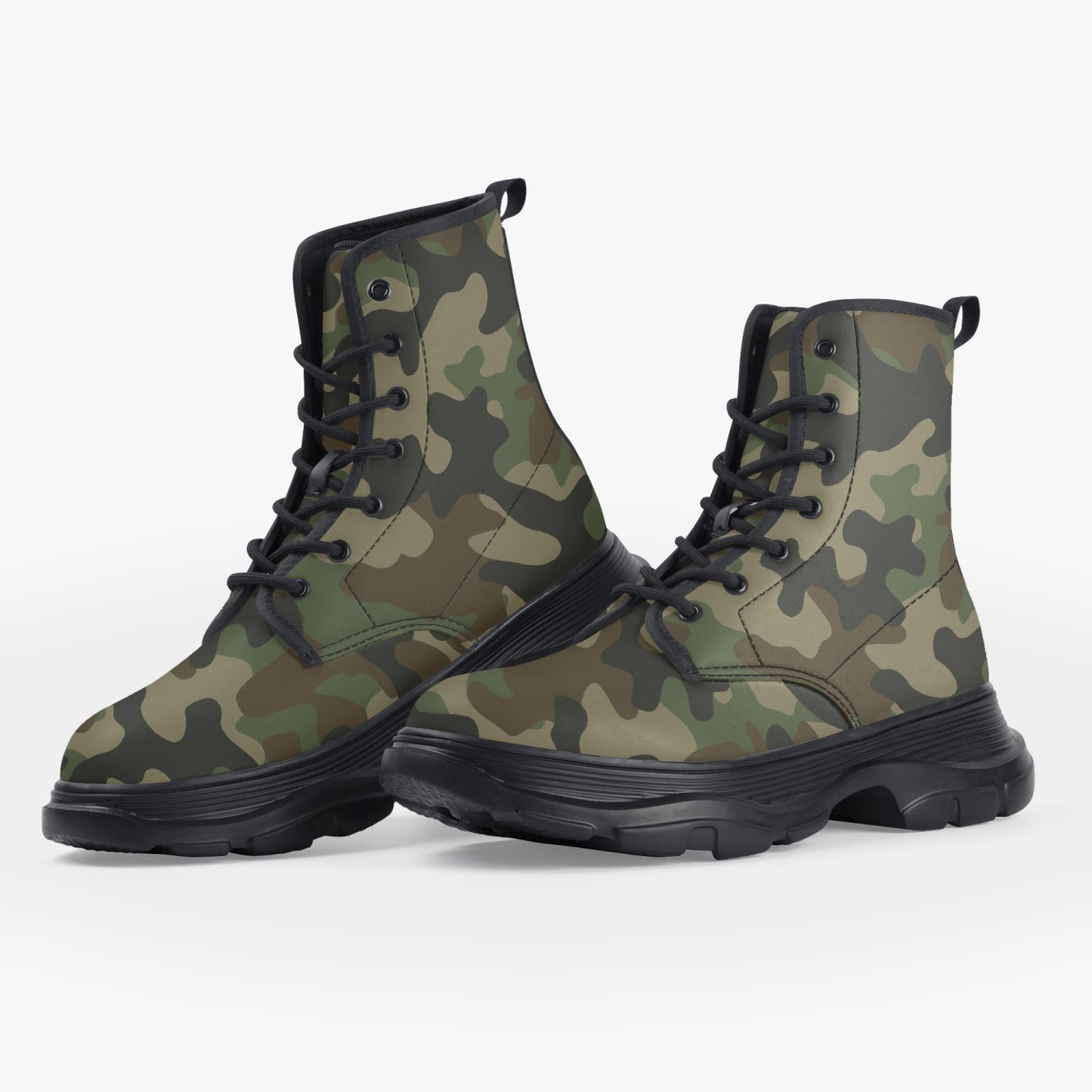 Chunky Boots | Leather in Military Brown Camouflage