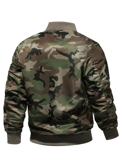 Camo Bomber Jacket with Baseball Collar & Pockets