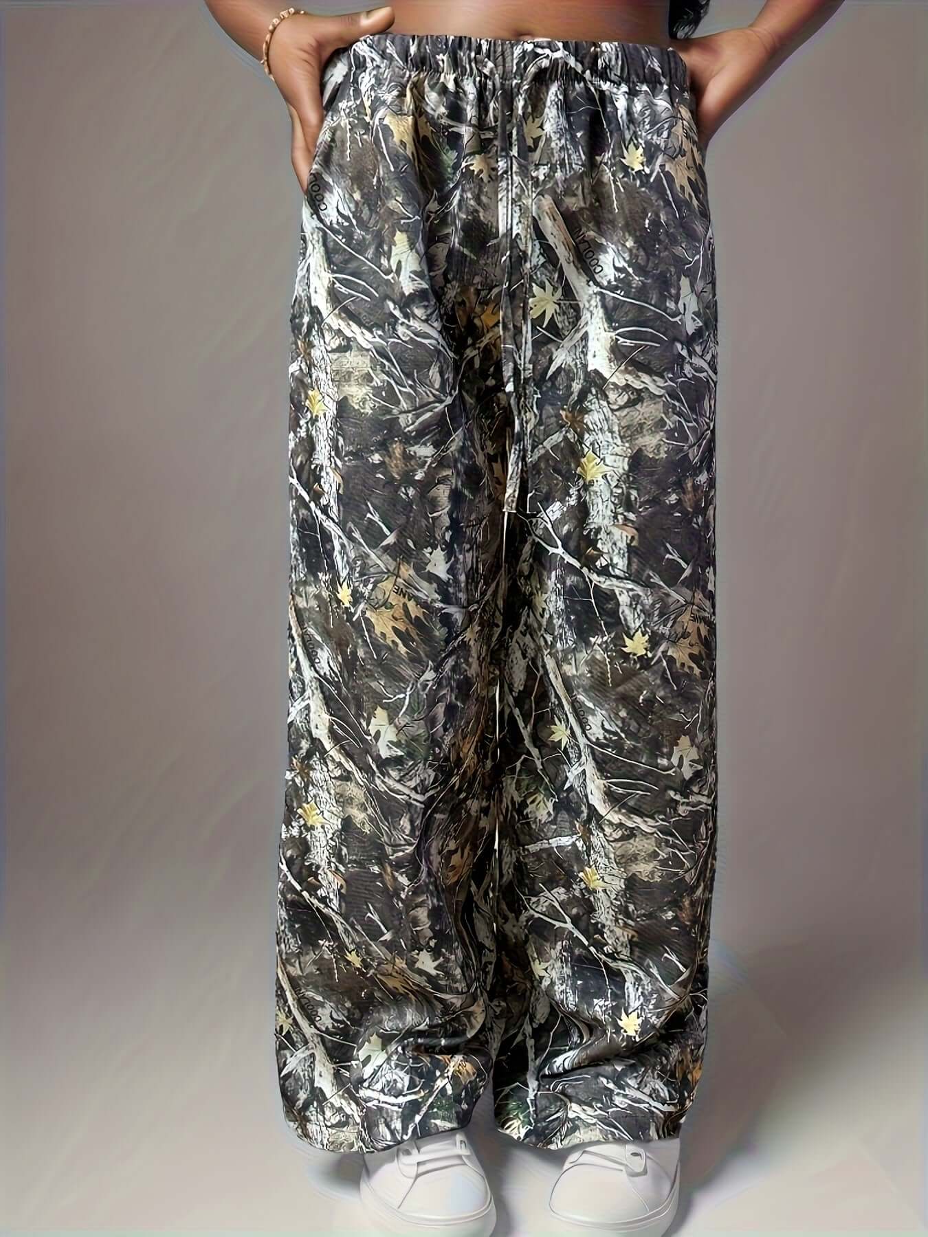 Camo Wide-Leg Pants for Women | High Waist, Drawstring Detail